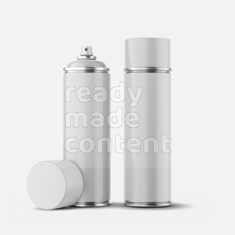Metal spray bottle mockup with cap and label isolated on white background 3d rendering