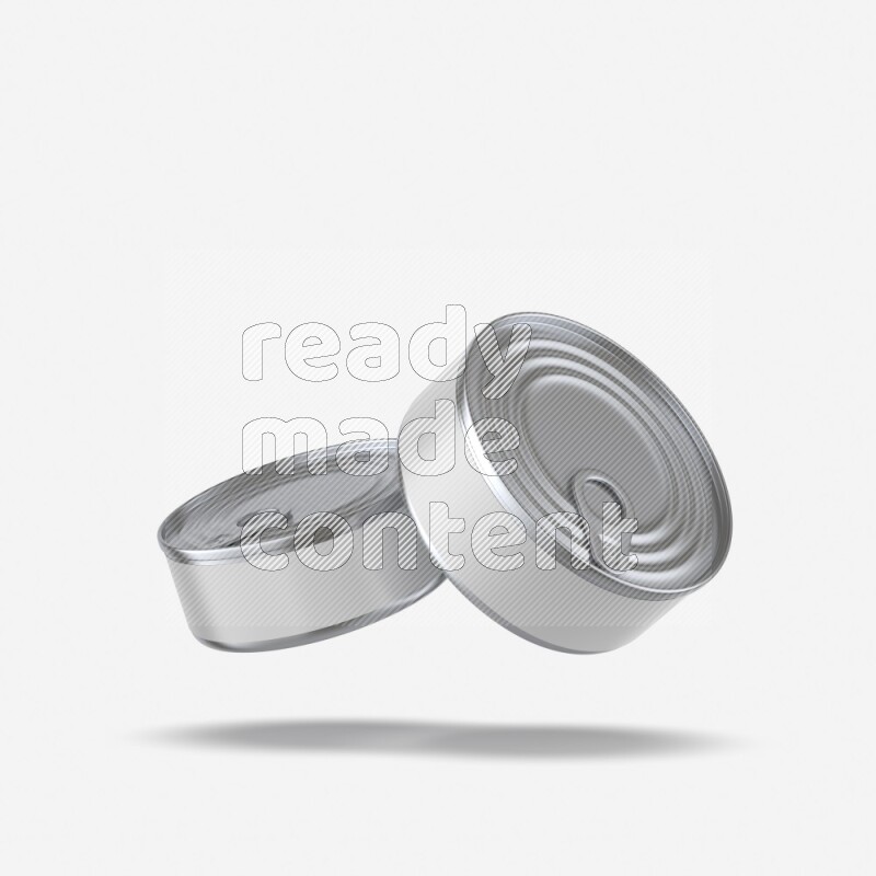 Glossy metallic tin can mockup with pull tab and label isolated on white background 3d rendering