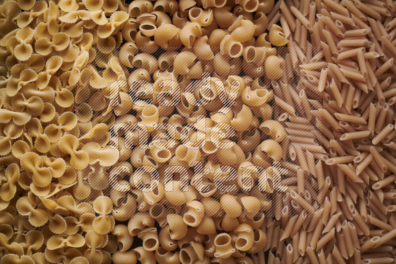 3 types of pasta filling the frame