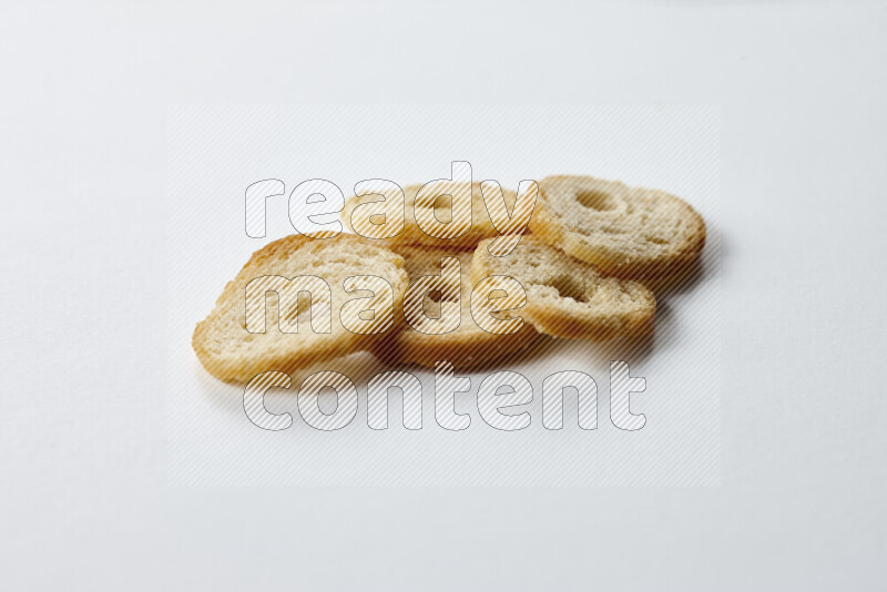 Assorted snacks on white background