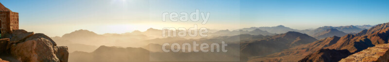 Panorama of sunrise view on mountain summit