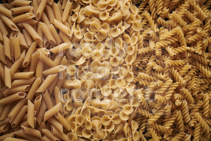 3 types of pasta filling the frame
