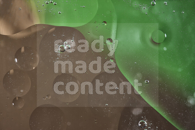 Close-ups of abstract oil bubbles on water surface in shades of green and brown